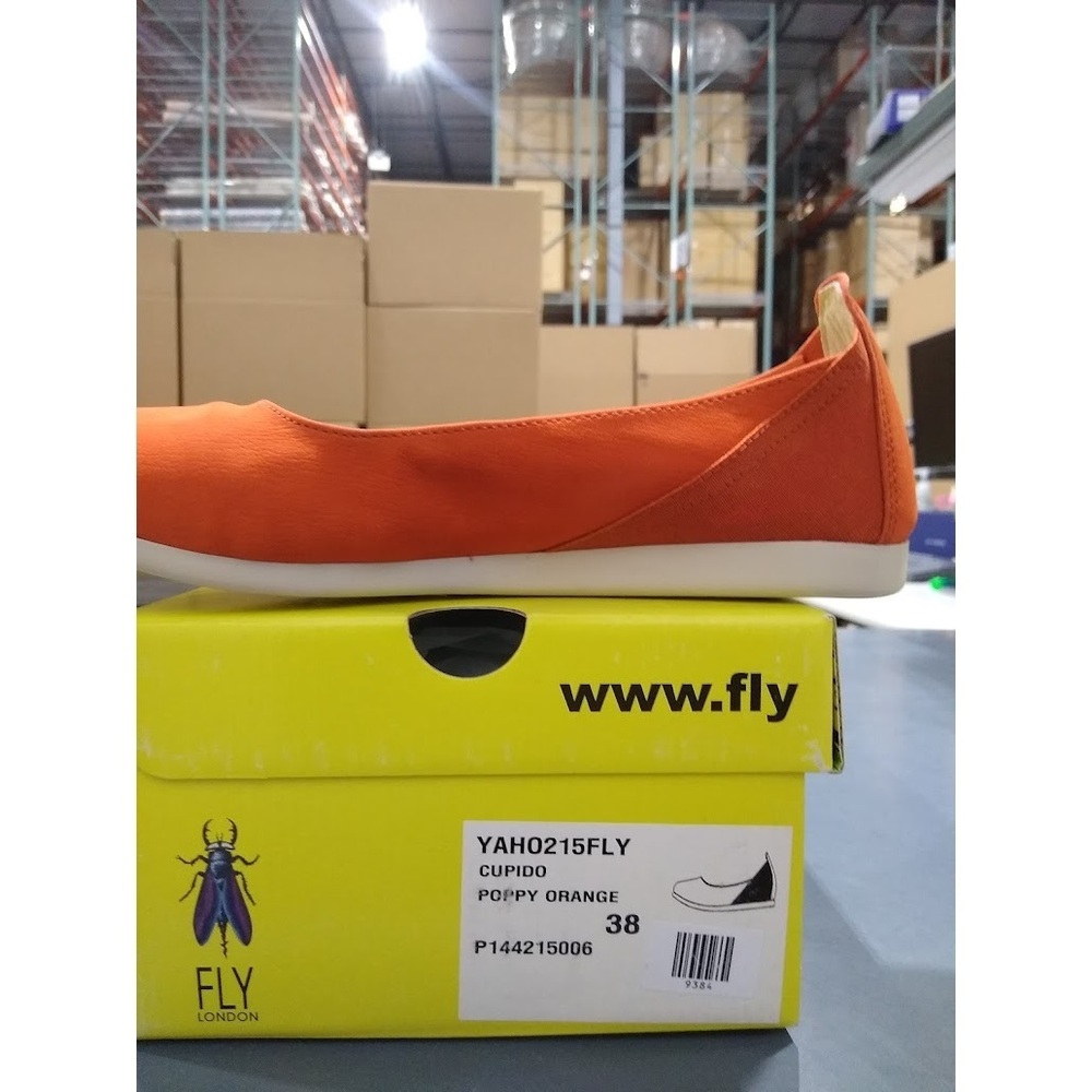 FLY London Leather Slip-on Shoes Yaho Poppy Orange, size 8